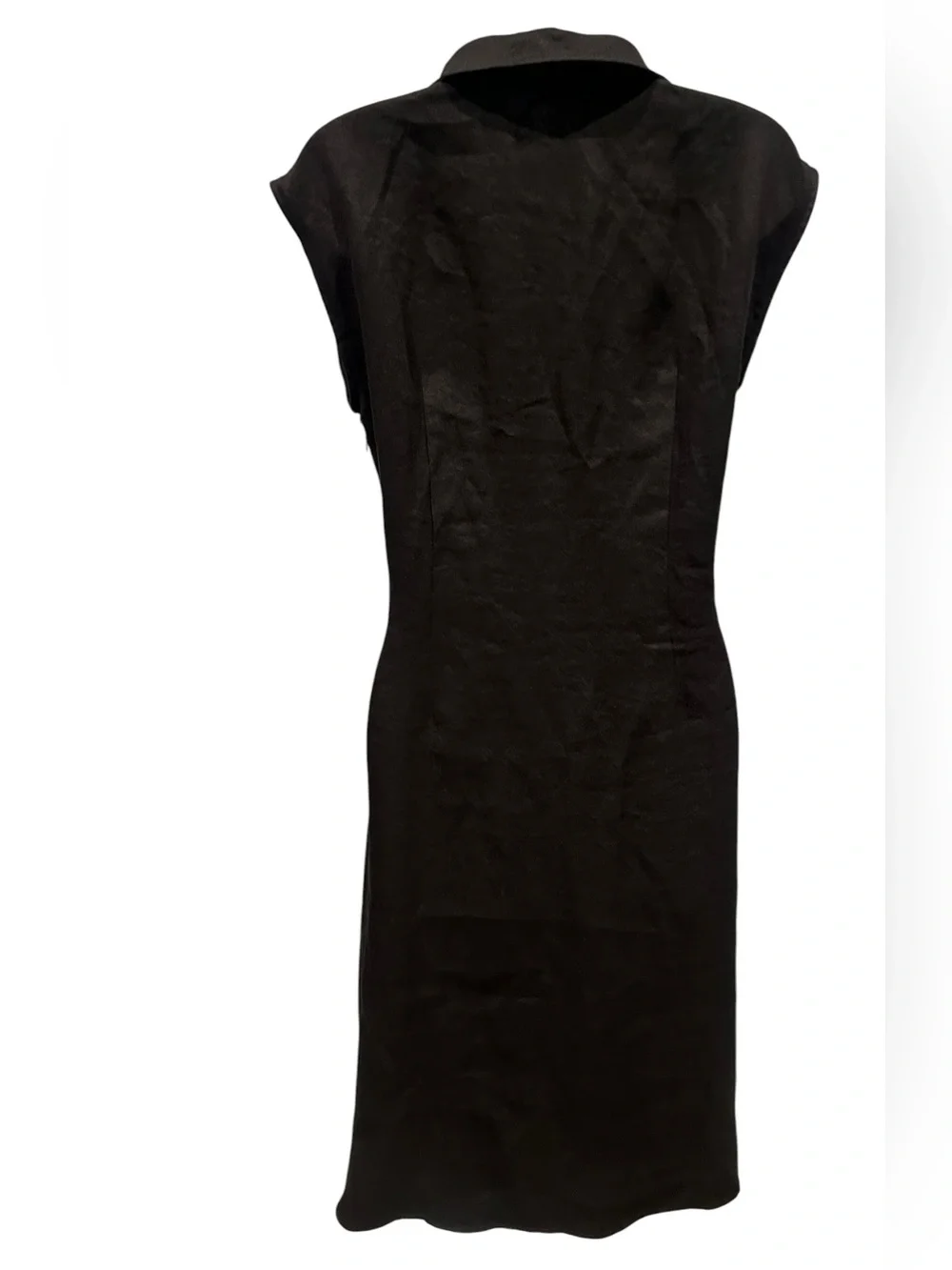OGL | Viscose-Linen Collared V-neck Midi Dress with Drawstring Black | Medium